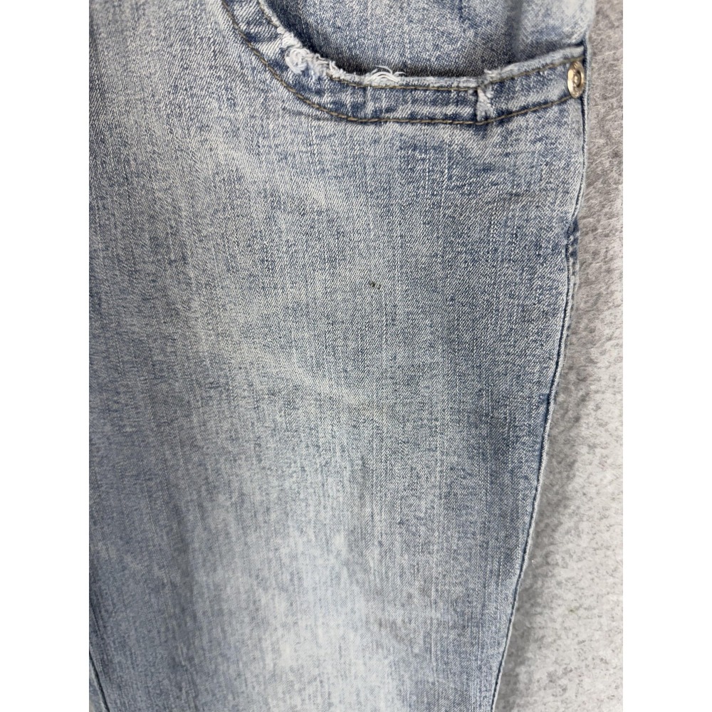 One Tuff Babe Jeans Womens 9/10 Blue Stretch Flare Denim Light Wash Distressed - Picture 5 of 15